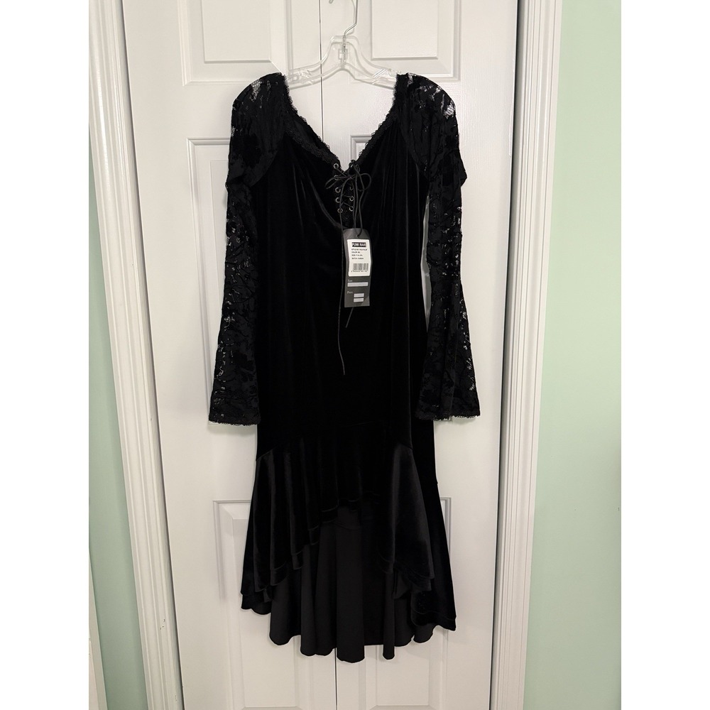 Punk Rave Gothic women's Black Velvet Lace Dress Goth Girl Witchy Sz XL to 2XL